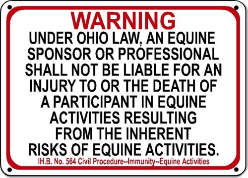 Ohio Equine Sign Activity Liability Warning Statute Horse Farm Barn Stable