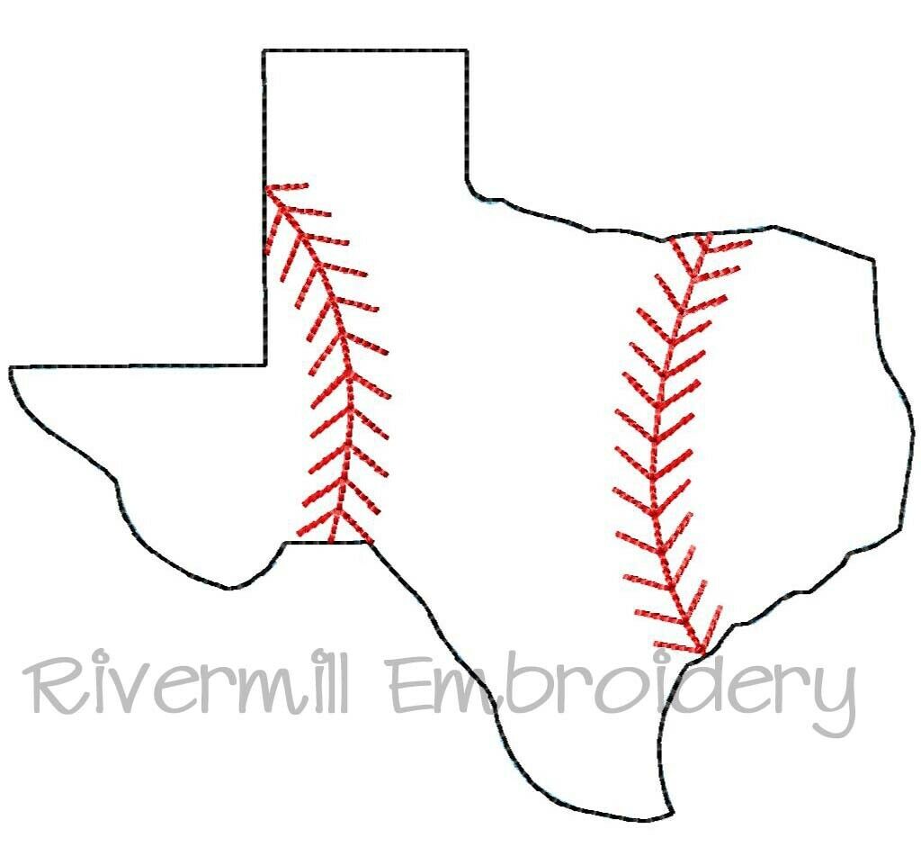 Raggy Applique Texas With Baseball Stripes Machine Embroidery Design