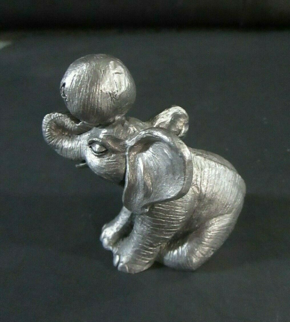 1984 Michael Ricker Signed Elephant With Ball Pewter Figurine