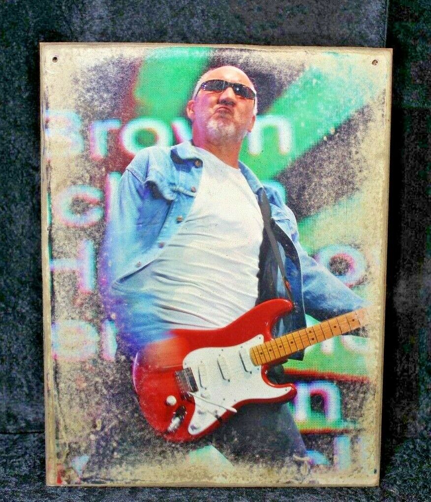Pete Townsend The Who Handmade Vintage Wood Photo Sign