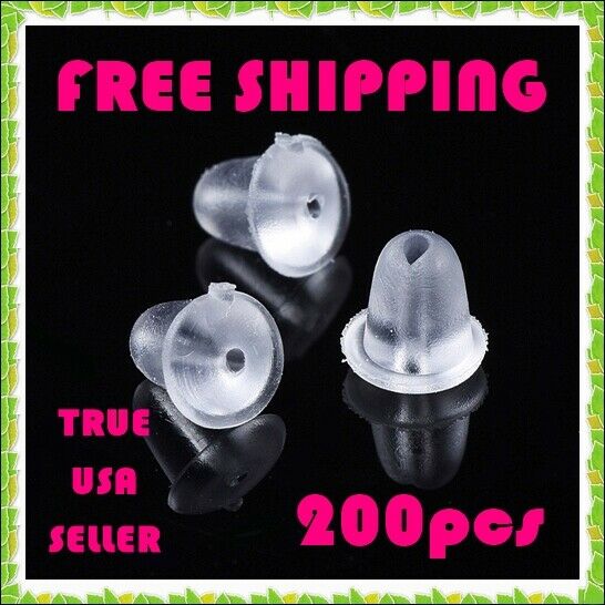200pc 4mm Clear Rubber Silicone Plastic Earring Backs Stopper Post Nut Free Ship