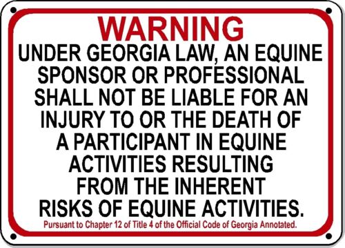 Georgia Equine Sign Activity Liability Warning Statute Horse Farm Barn Stable