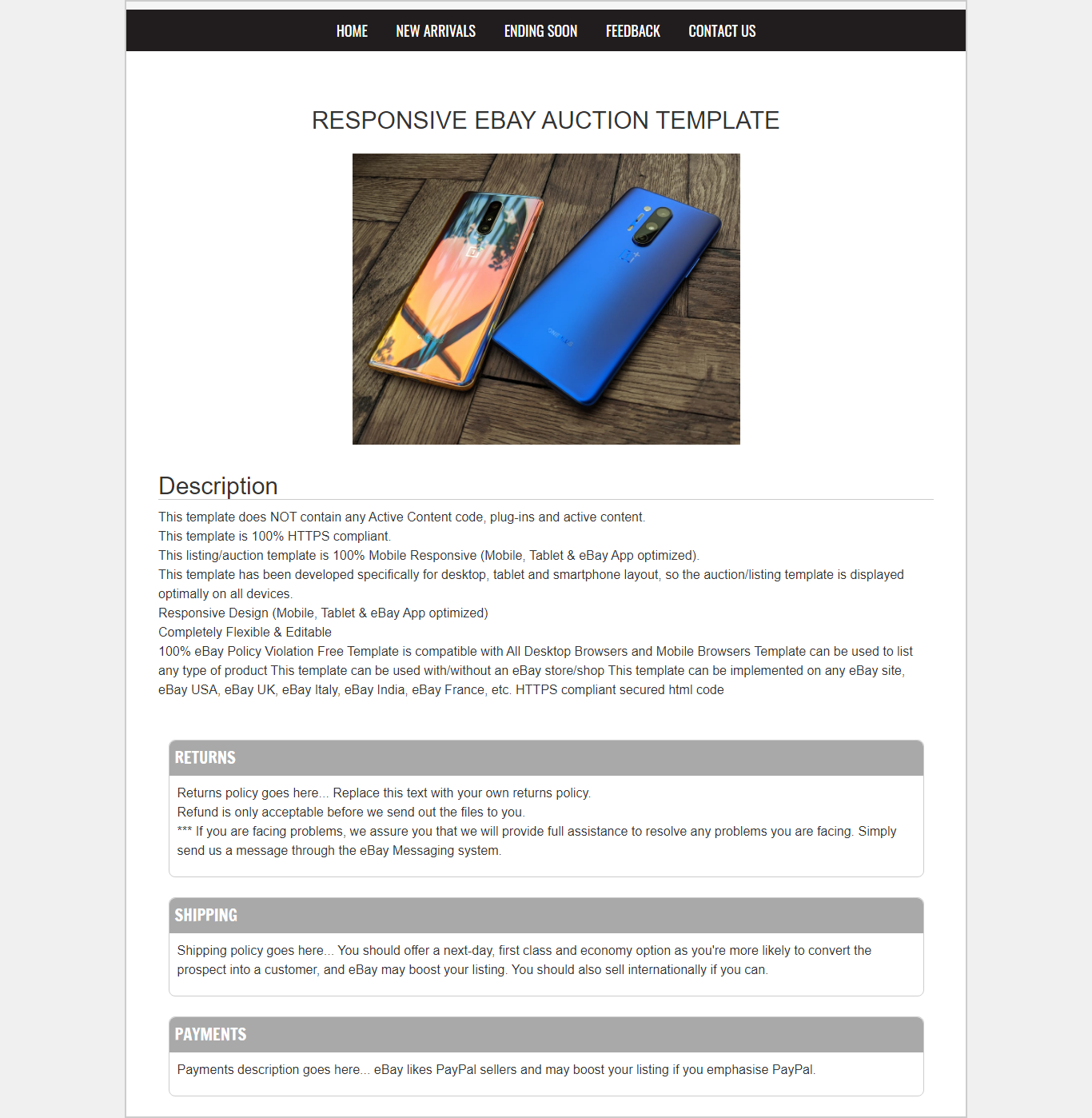 Responsive Ebay Auction Listing Template Pure Html Css