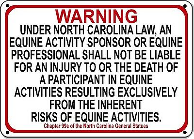 North Carolina Equine Sign Activity Liability Warning Statute Horse Barn Stable
