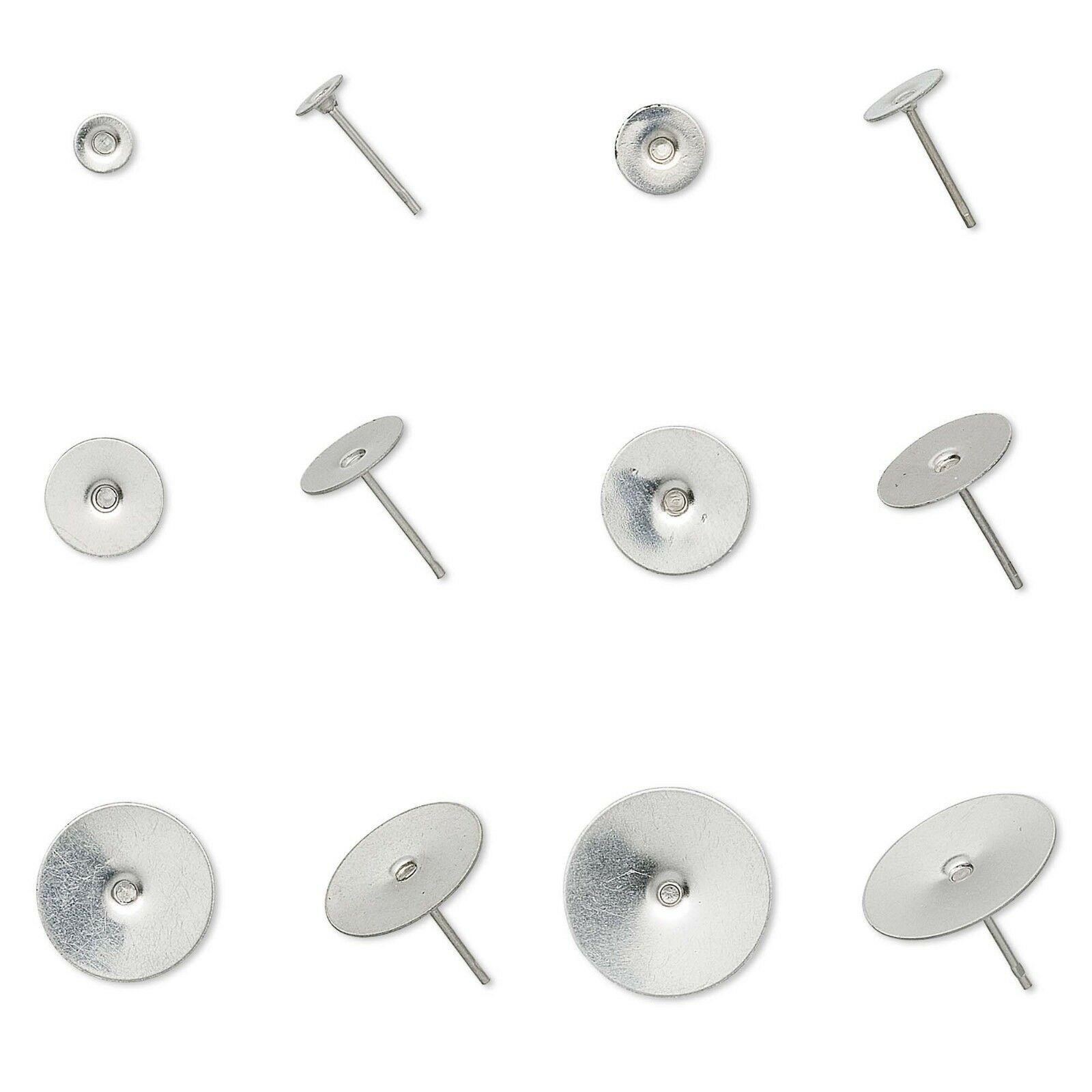 100 Dark Silver Surgical Stainless Steel Flat Pad Post Stud Earring Findings