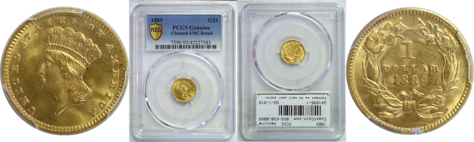 1889 $1 Gold Coin Pcgs Genuine