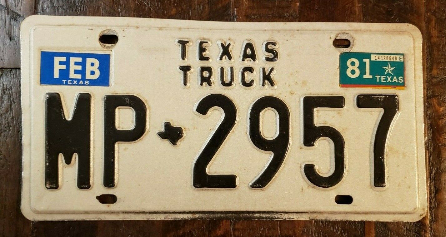 1981 Texas Truck Steel License Plate # Mp - 2957   Original Paint