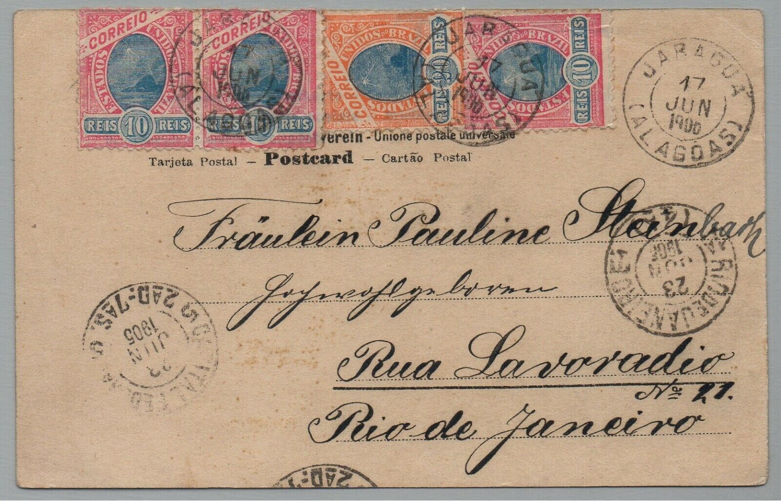 Brazil - Jaragua  / 1905 Multi Franked Postcard To Rio