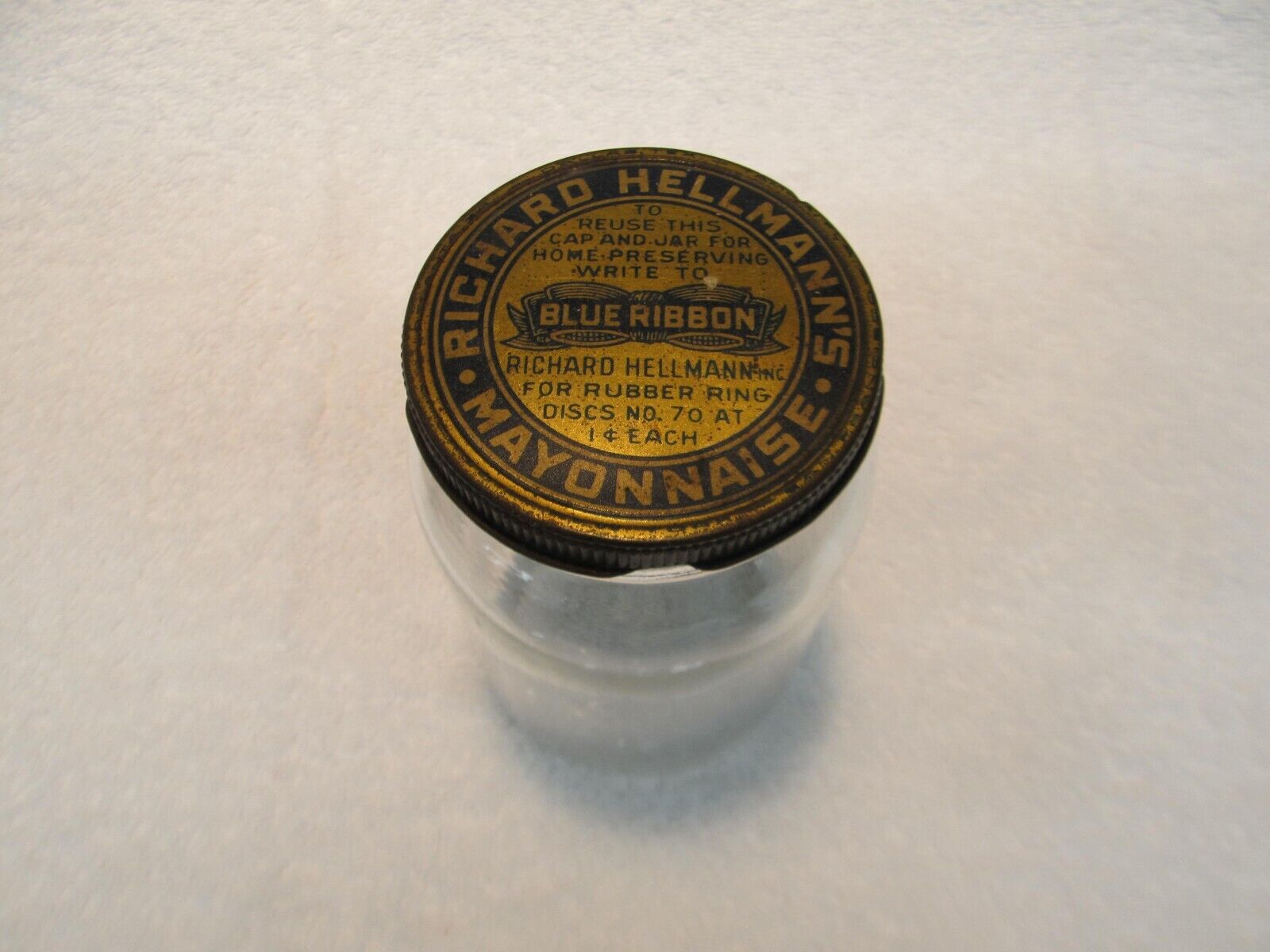 Antique Clear Glass Richard Hellman's Mayonnaise Home Preservative Jar