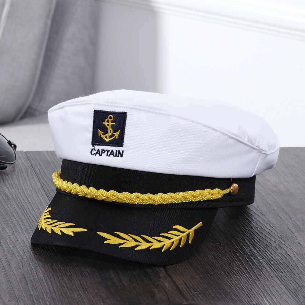 Adult Navy Cap Yacht Boat Captain Ship Admiral Hat Costume Party White