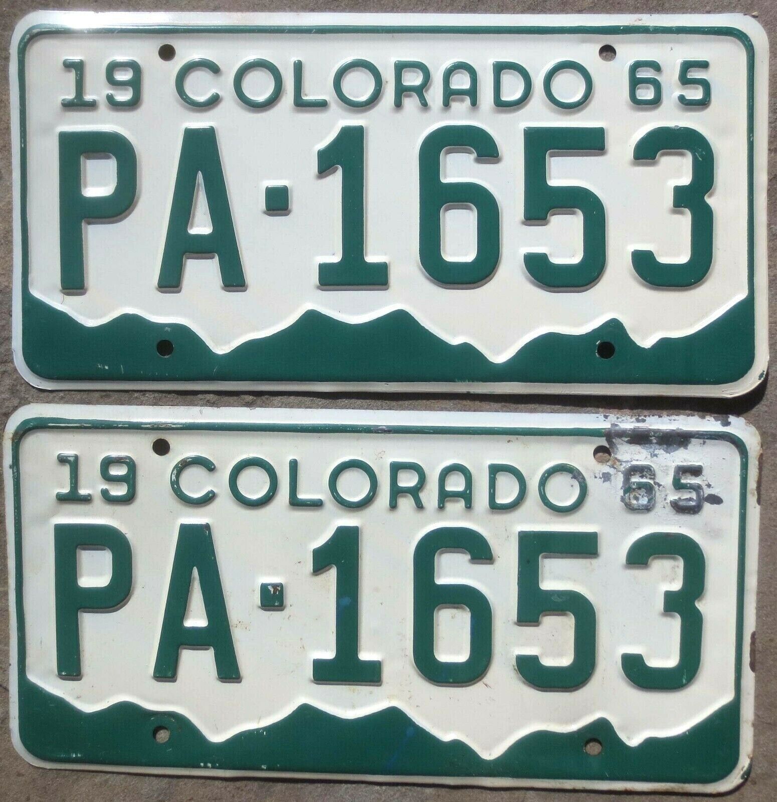 1965 Colorado License Plate Number Tag Pair Plates