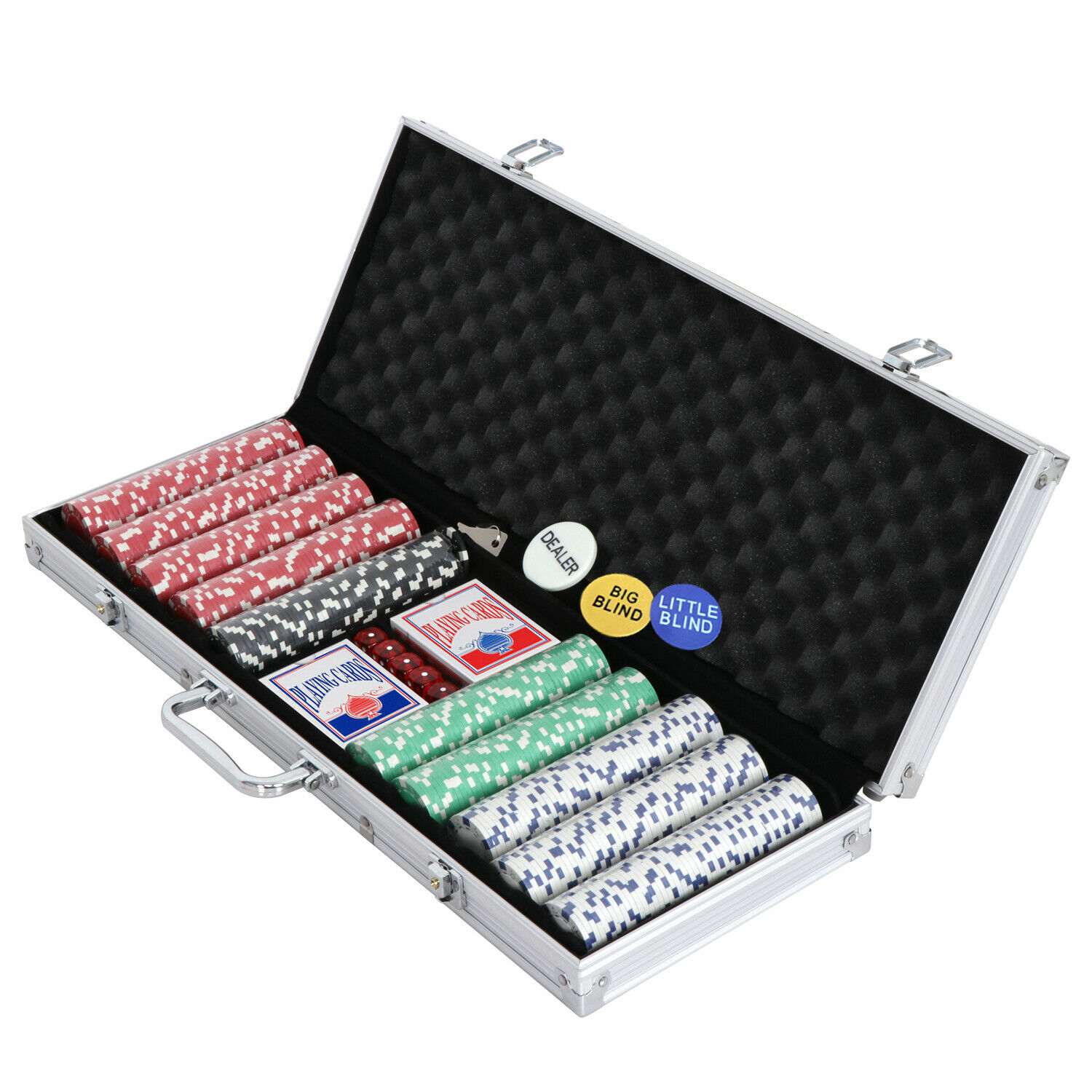 500pcs Chips Poker Dice Chip Set Texas Blackjack Cards Game W/ Aluminum Case