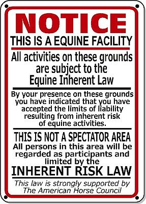 Supplemental Equine Liability Sign Warning Statute Horse Barn Stable