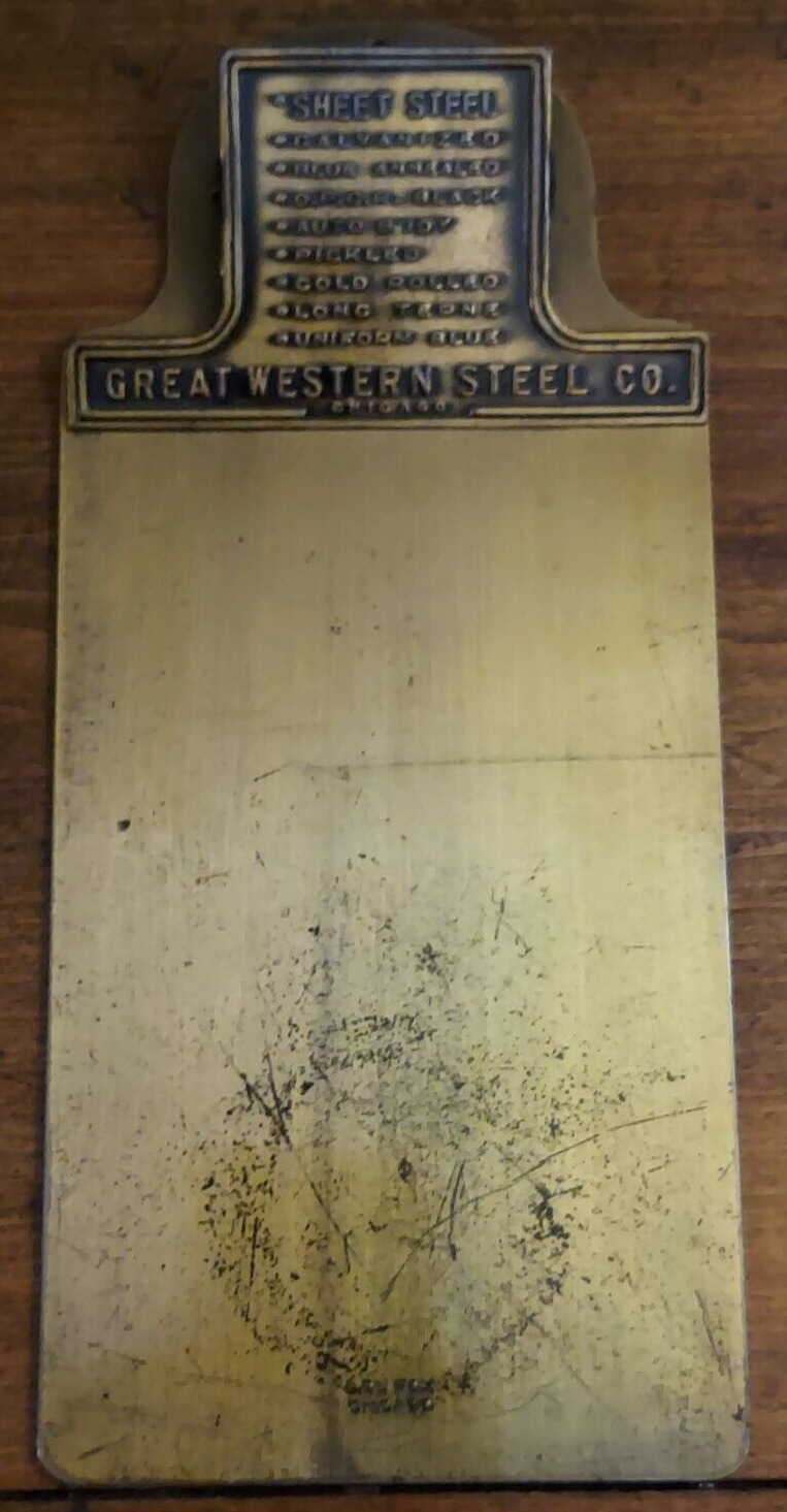 Vintage Great Western Steel Metal Brass Clipboard Rare Chicago Lou Fox