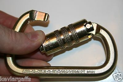 Gold Carabiner Steel Twist Lock 50kn Or 11200lb Auto Locking - High Strength