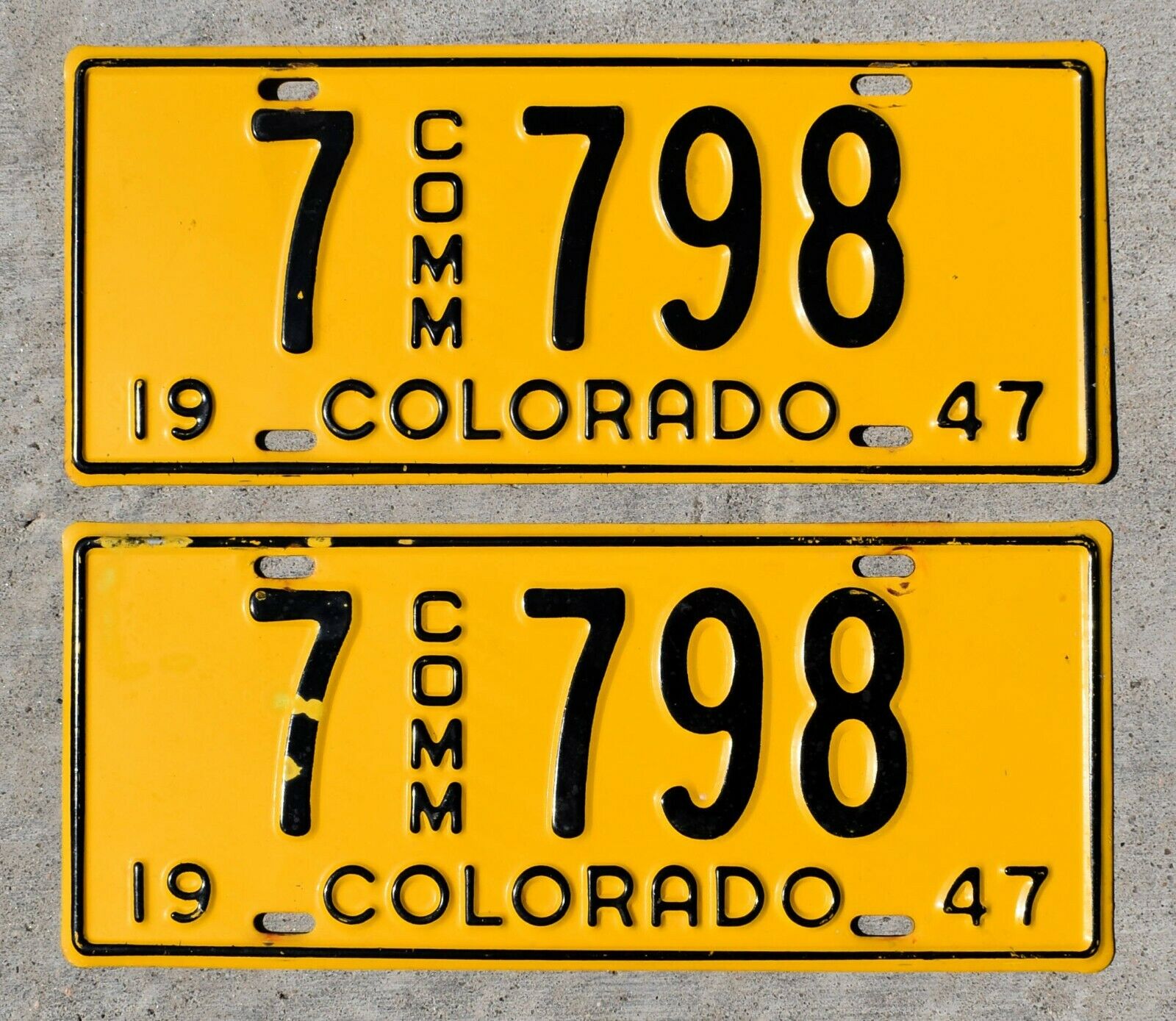 1947 Co Colorado Commercial License Plate Antique Pair 7-798 Boulder County