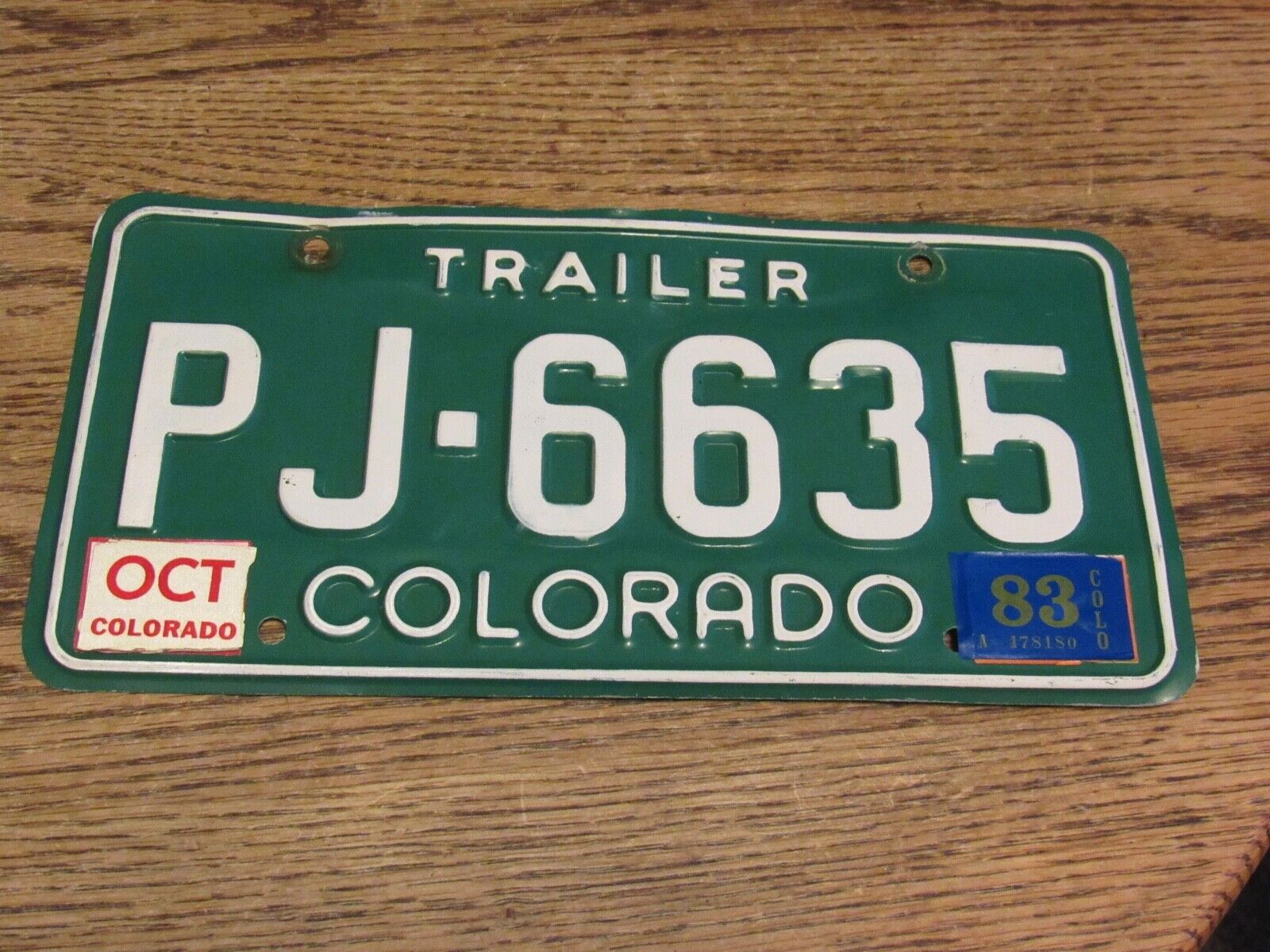 Colorado Trailer License Plate Pj-6635 With A 1983 Tag (fc1-2)