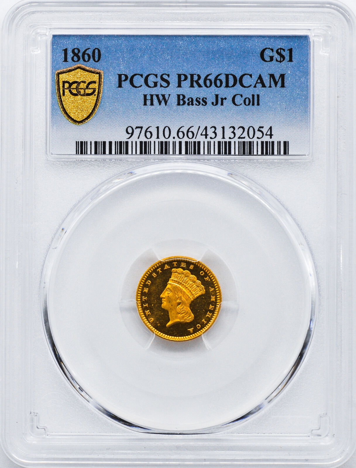 1860 Gold G$1 Pcgs Pr 66 Dcam