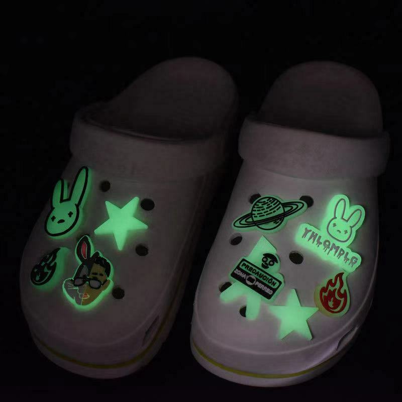 9pc Bad Bunny Shoe Charms For Croc & Bracelet & Shoe Wristband Glow In Dark