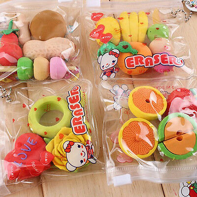 Cute Cartoon Fruit/food/veg/pistol/rubber Pencil Eraser Kids Stationery Gift Set
