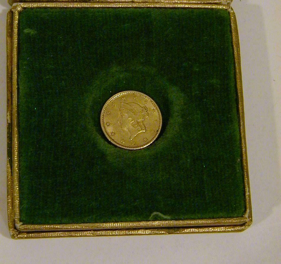 1851 $1 Dollar Liberty Head Gold Coin In Old Felt Coin Box ****great Coin***