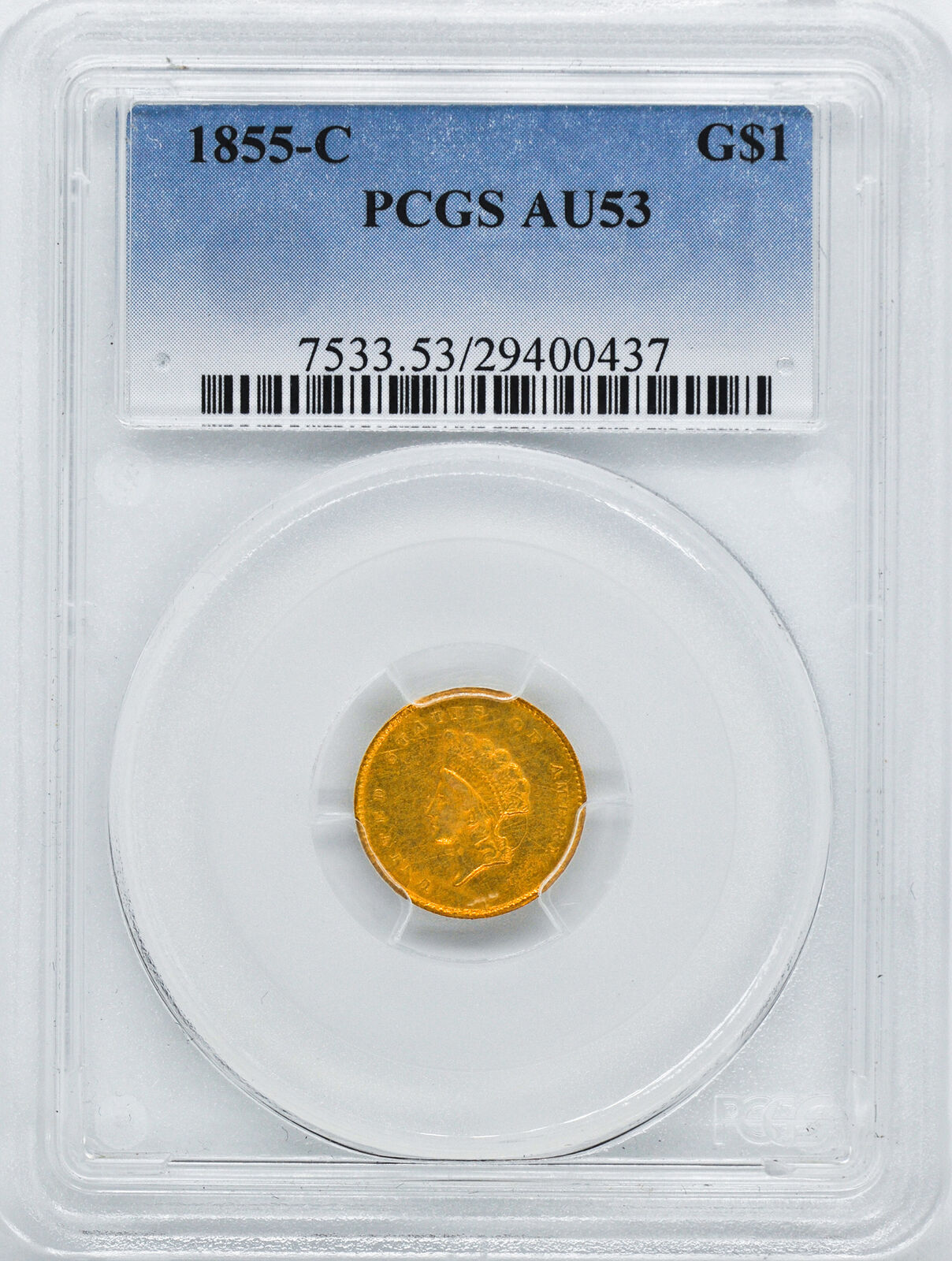 1855-c Gold G$1 Pcgs Au 53