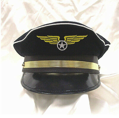 Navy Blue Pilot Captain Hat Cap Aviator Airplane Air Force Airline Costume Hat