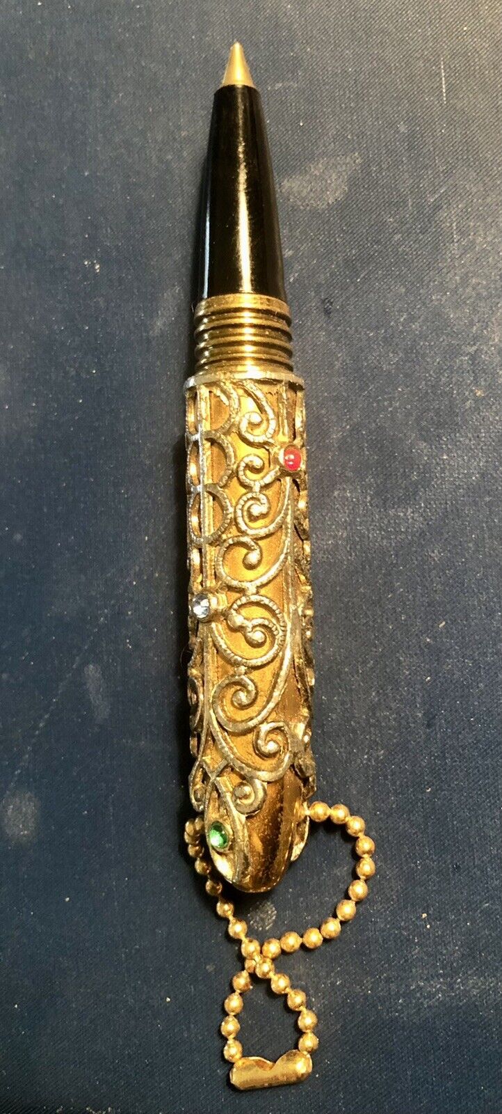 Ball-point Pen With Jewels / Rhinestones Heavy Brass - 2.5” Closed - 4” Posted