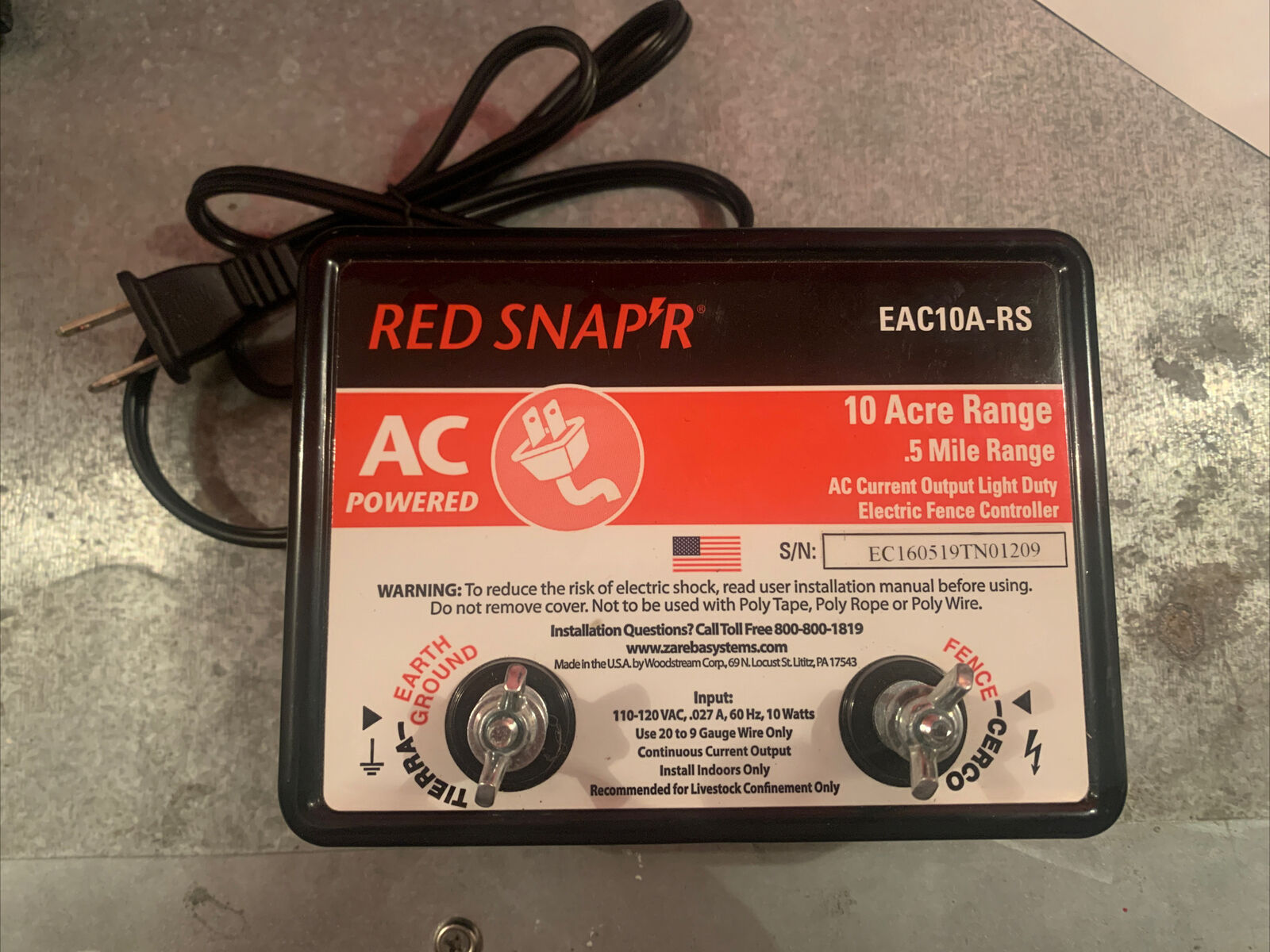 Red Snap'r Eac10a-rs 10 Acre Range Electric Fence Charger Energizer Made In Usa