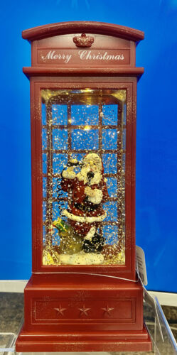 Raz ~10" Santa In Red Lighted Water Booth~ Musical Swirling Glitter Snow Globe