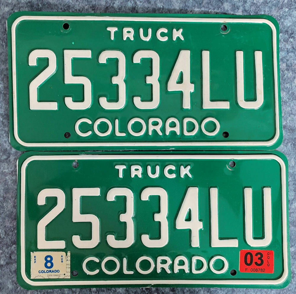 Colorado Truck License Plates Embossed Aluminum 25334lu Expired 2003 Used Vg Cnd