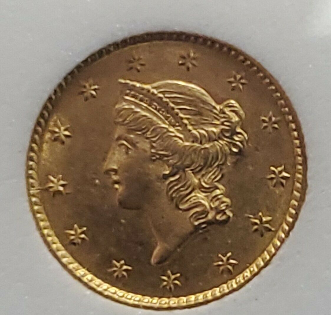 1853 P One Dollar Liberty Head $1 Gold Coin Au+ Quality