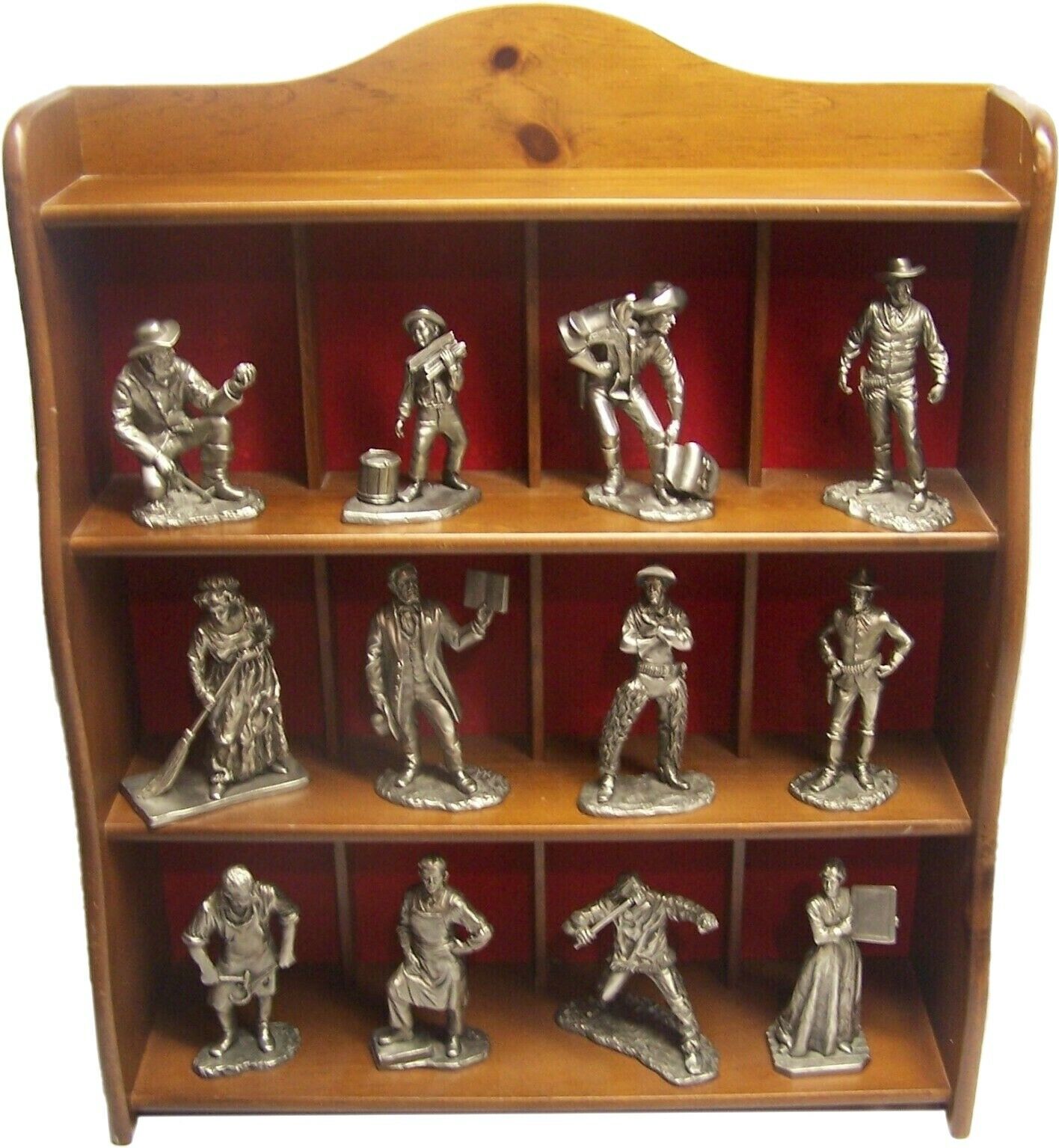 12 Pewter American Sculpture Society Figures With Wall Mount Wood Display - Nice
