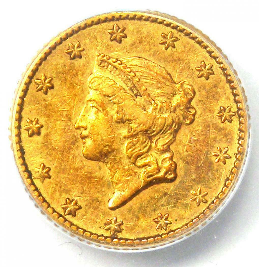 1849 Liberty Gold Dollar G$1 Coin (open Wreath) - Certified Anacs Au53 - Rare!