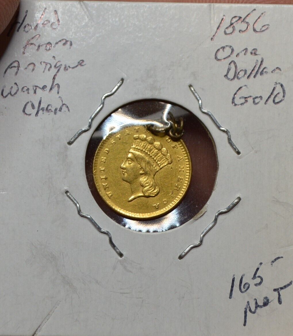1856 One Dollar Gold Coin Liberty Head Type 1 Gold Piece $1 Coin Holed