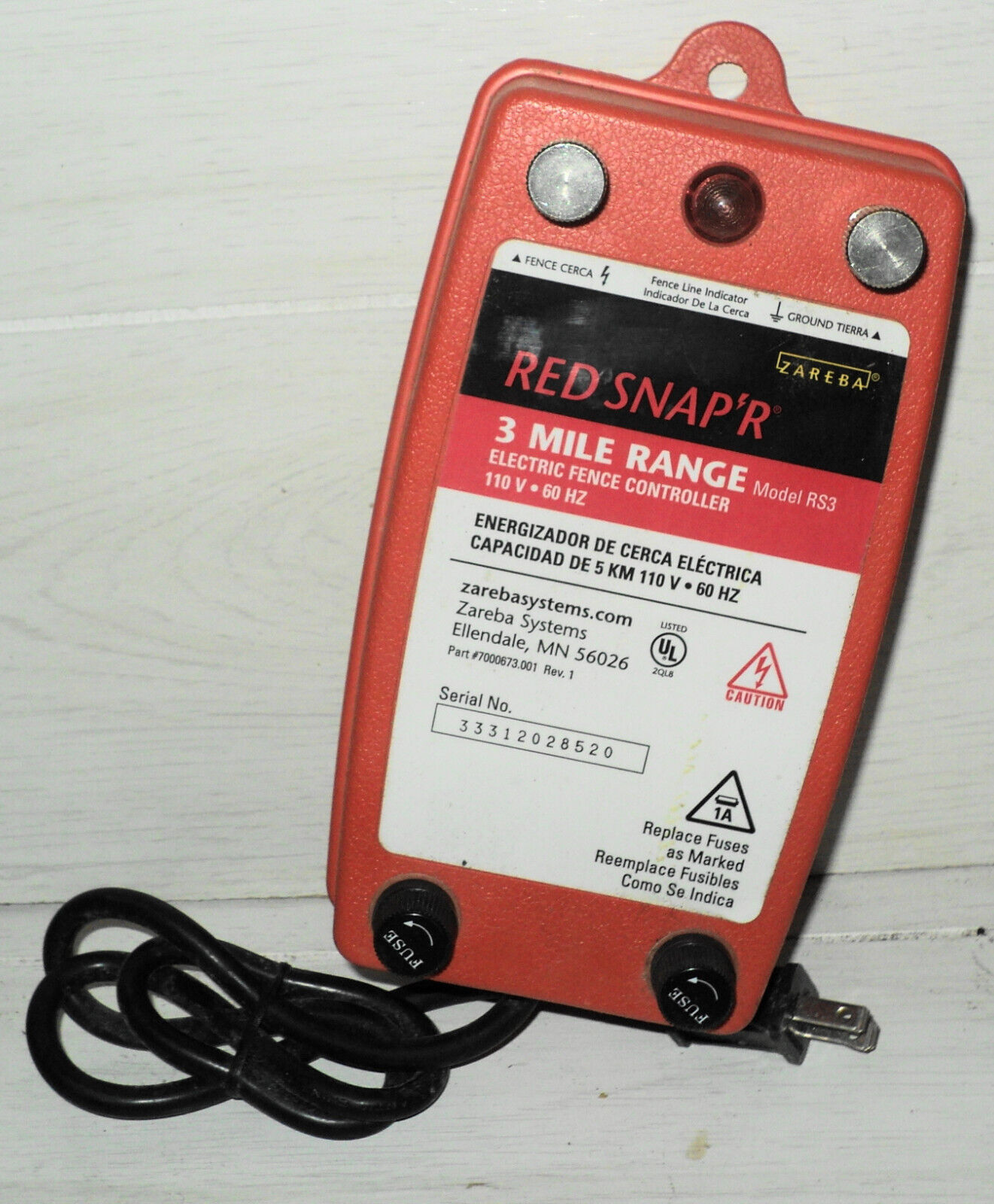 Red Snap'r Electric 3 Mile Range Fence Controller Model Rs3 Zereba