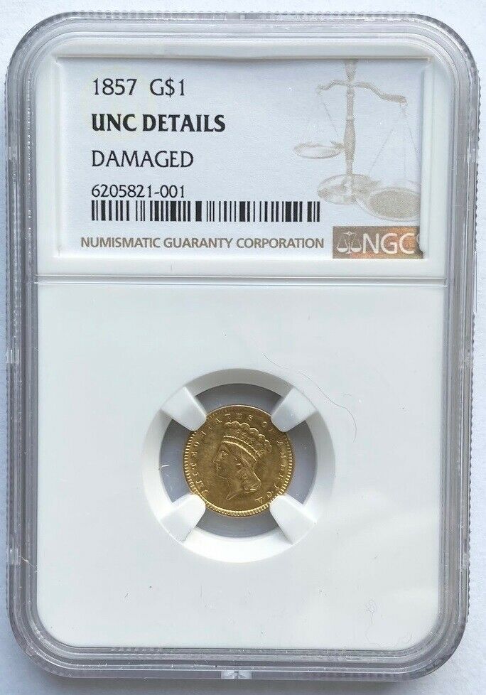 1857 G$1 Ngc Unc Details 1857 $1 Liberty Gold Dollar Type 3 G$1