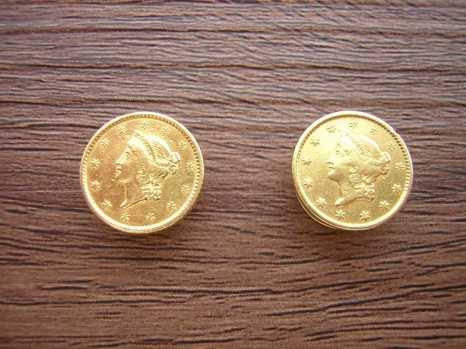 (2) Type 1 Gold Dollar Cuff Links  With 14k Gold Posts