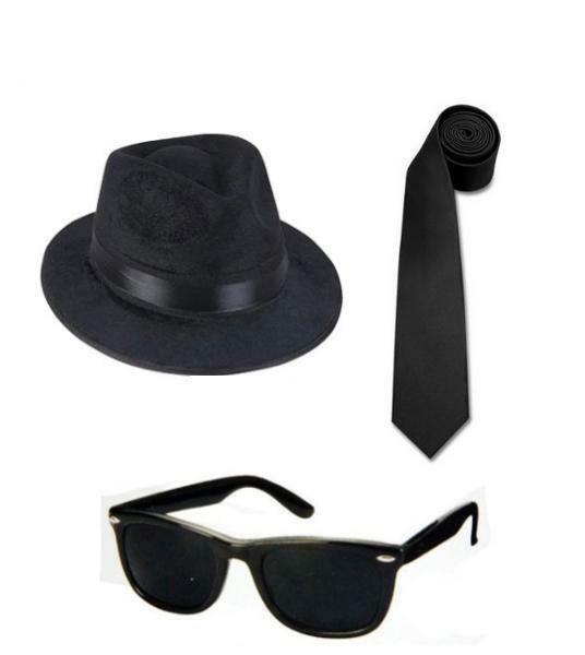2 Blues Brothers Fedora Hats + 2 Blues Bros Sunglasses + 2 Ties Free Shipping